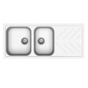 Aqu White 1 and 3/4 Double Bowls With Drainboard Granite Quartz Stone Kitchen Sink